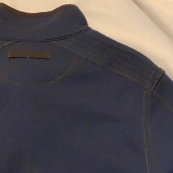 Men’s Navy Button Plaque Henley with Topstitching and  Brown Corduroy Trim - Picture 8 of 10